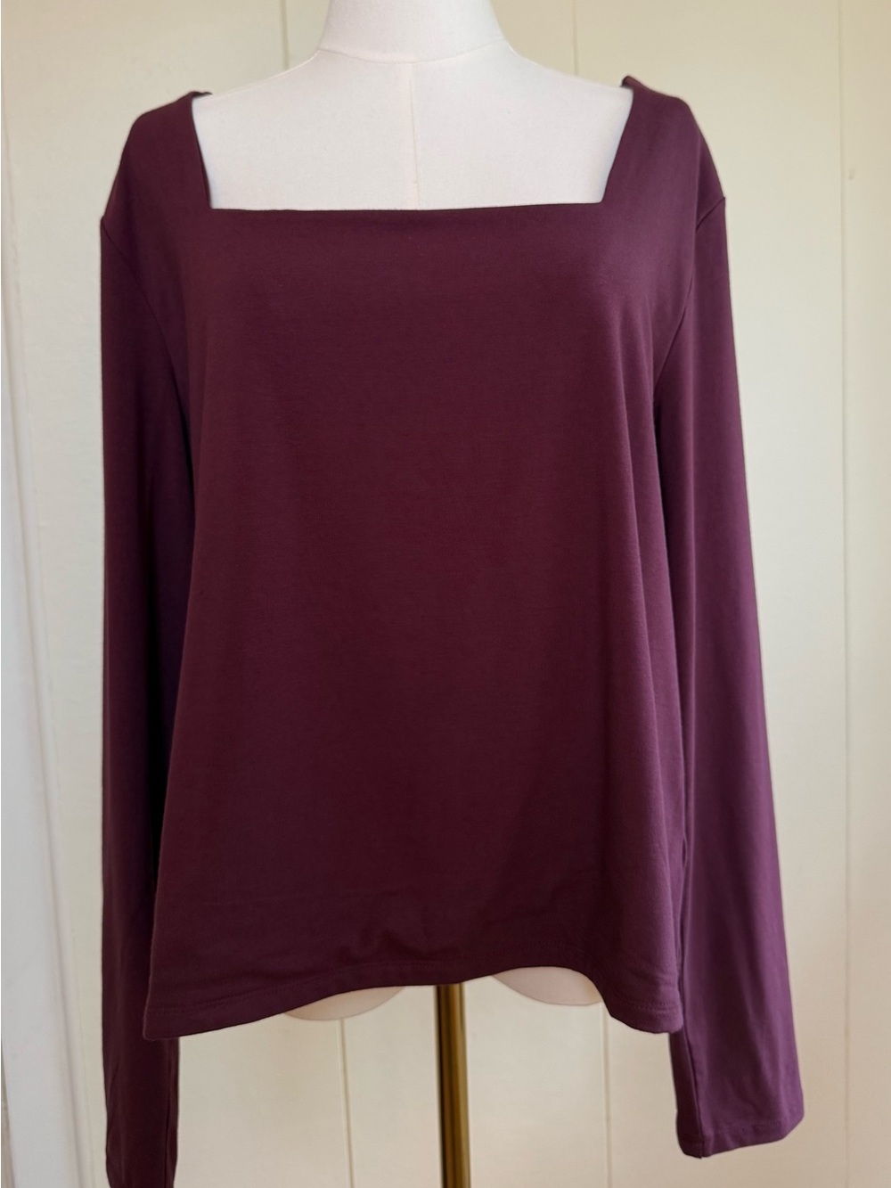 Express Square Neck Long Sleeve Top - Plum